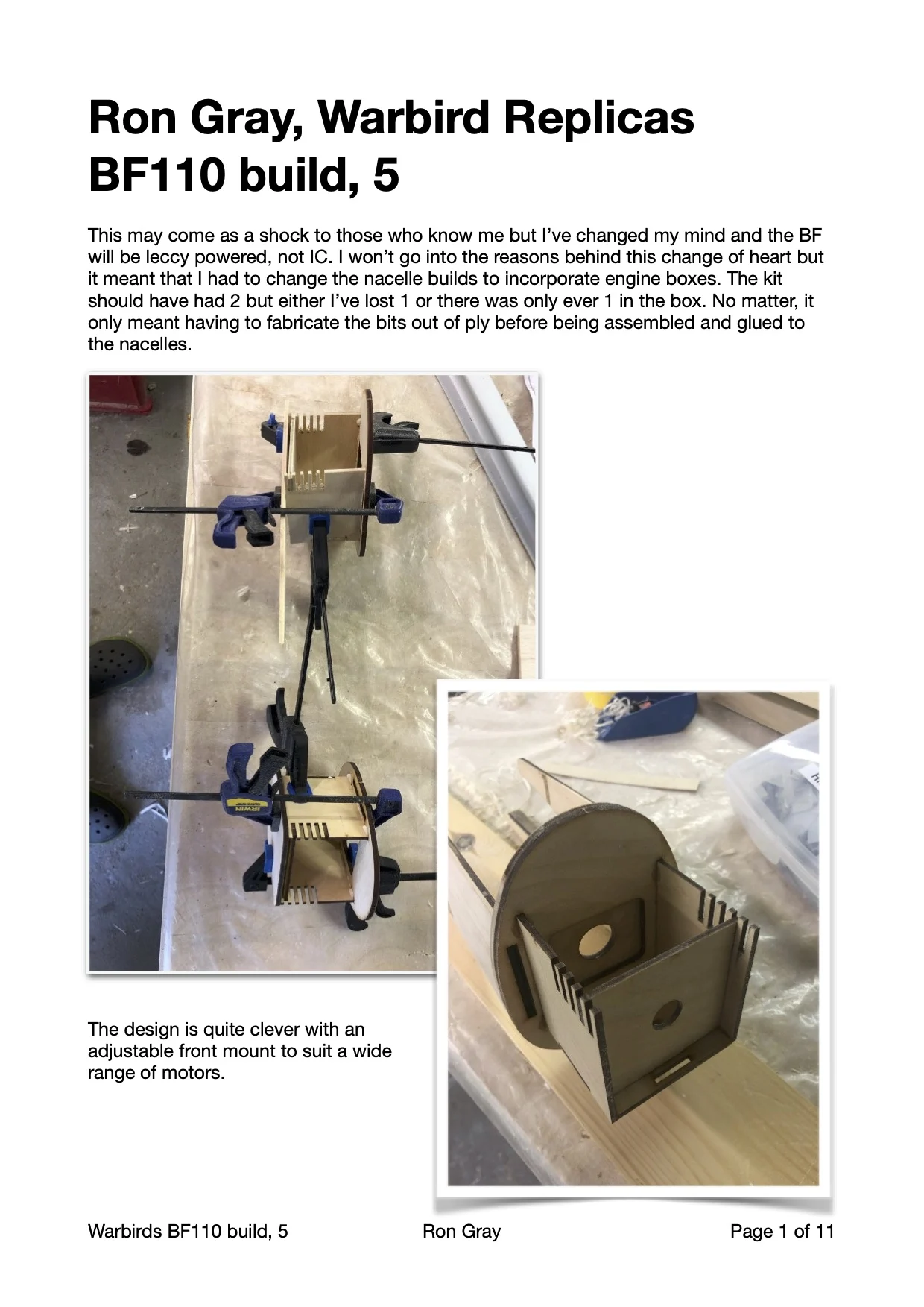 Ron Gray, Warbird Replicas  BF110 build, part 5” width=