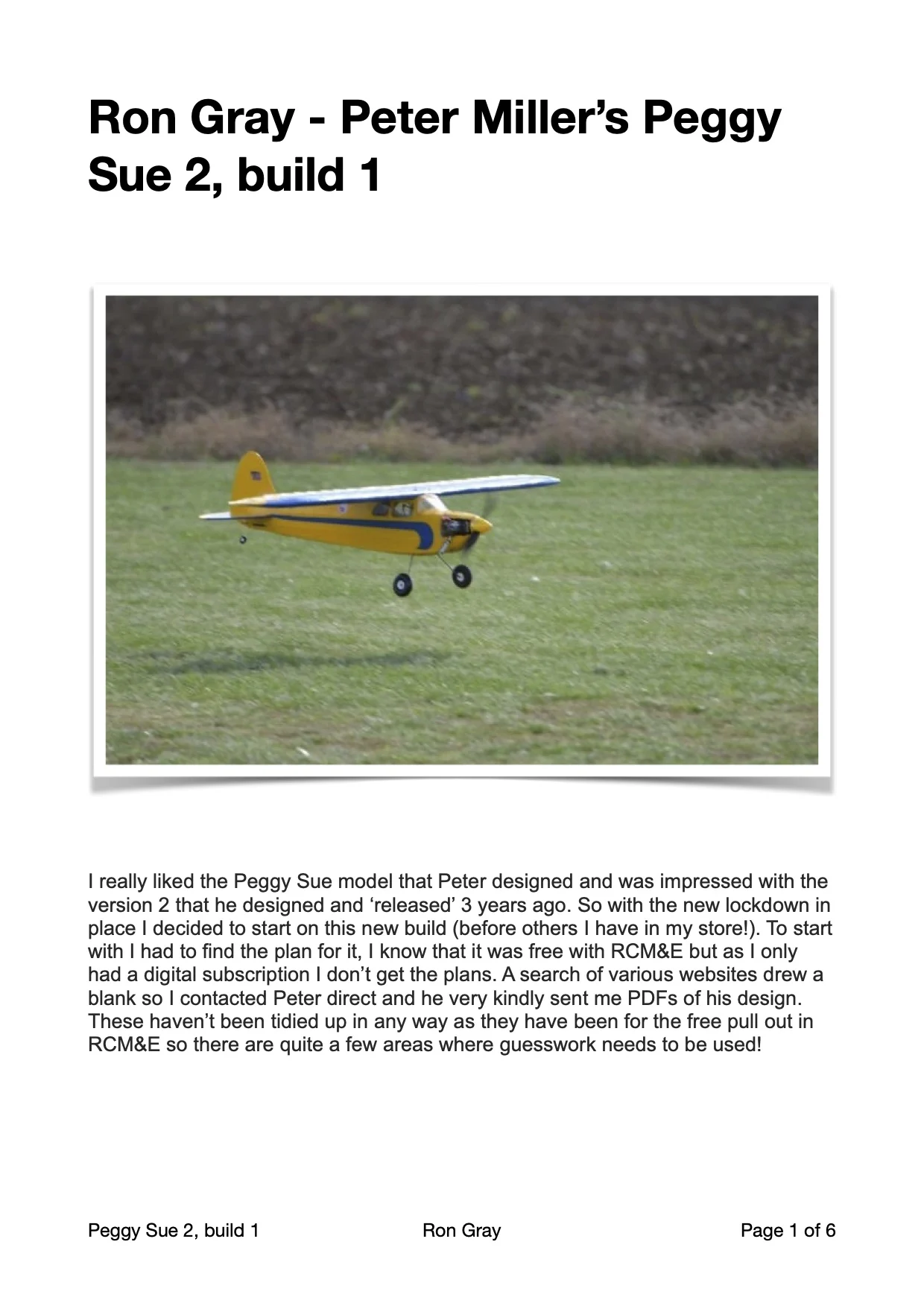 Ron Gray - Peter Miller's Peggy Sue 2, build report 1