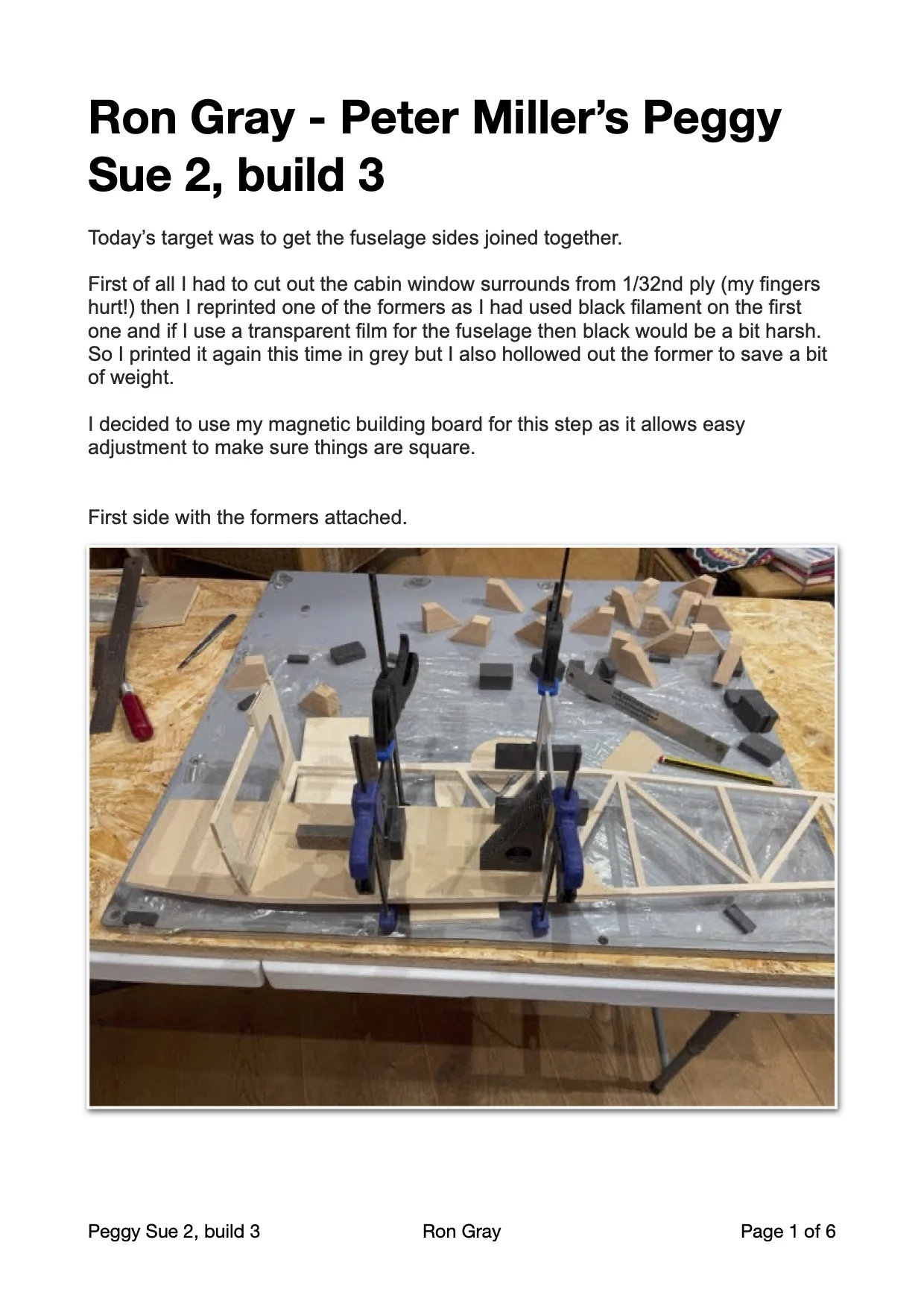 Ron Gray - Peter Miller's Peggy Sue 2, build report 3