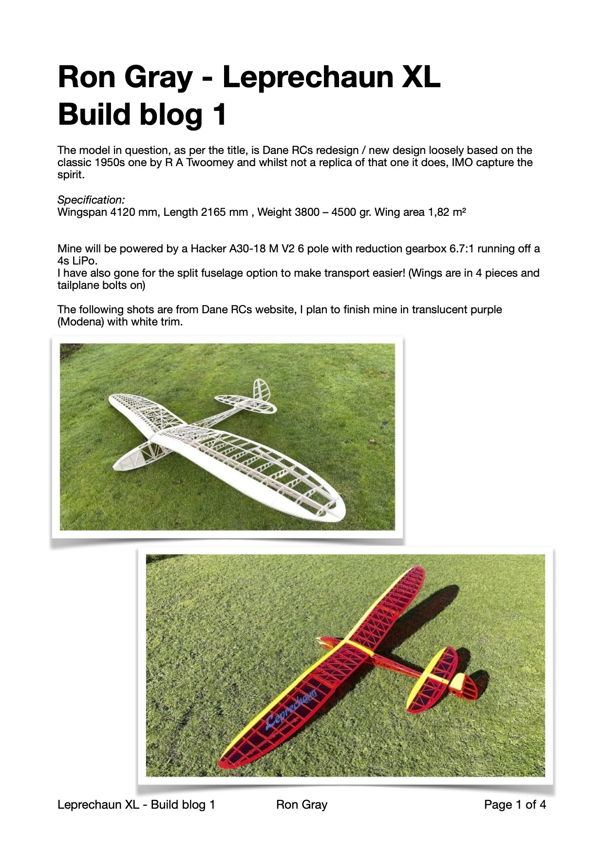 Ron Gray - Leprechaun XL - Build blog 1