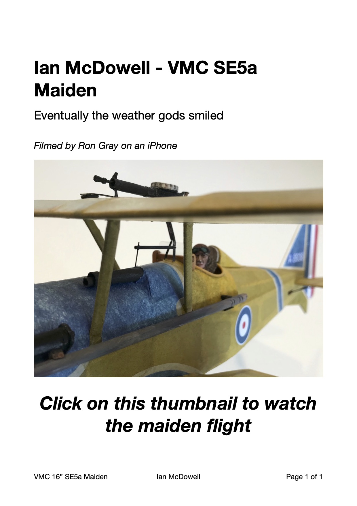 Ian McDowell - VMC SE5a Maiden
